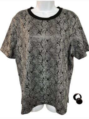 Chicos Size 3 (XL) Short Sleeve Multicolor Animal Print Banded Round Neck Blouse